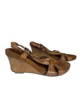TruFlex Wedge Sandals Leather Adjustable Straps Size 7.5 Brown
